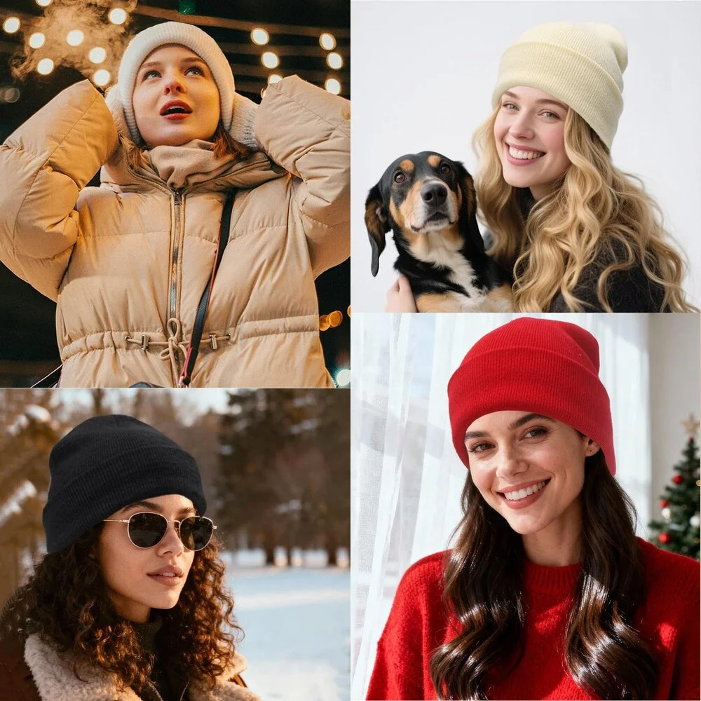 PFFY Women's 2 Packs Satin Lined Beanie Hat Silk Lining Winter Hats Beanies OS